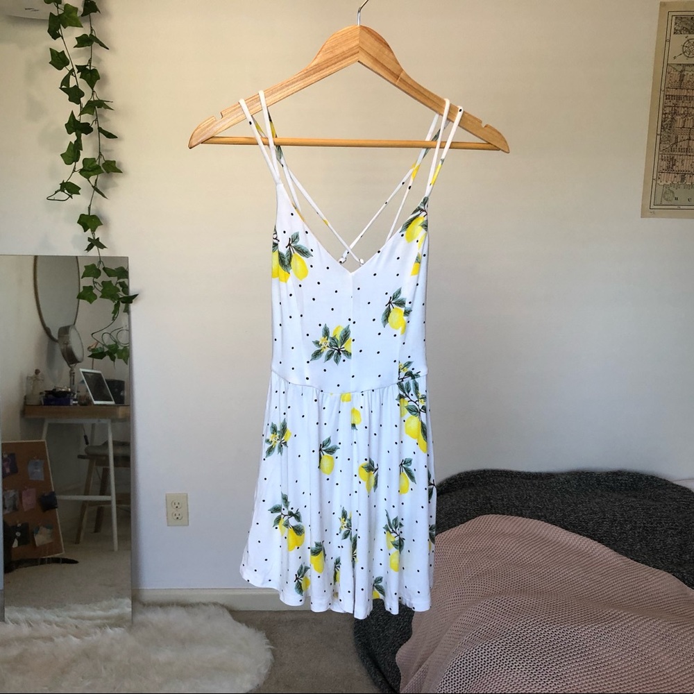 Lemon polka dot romper dress yellow and white